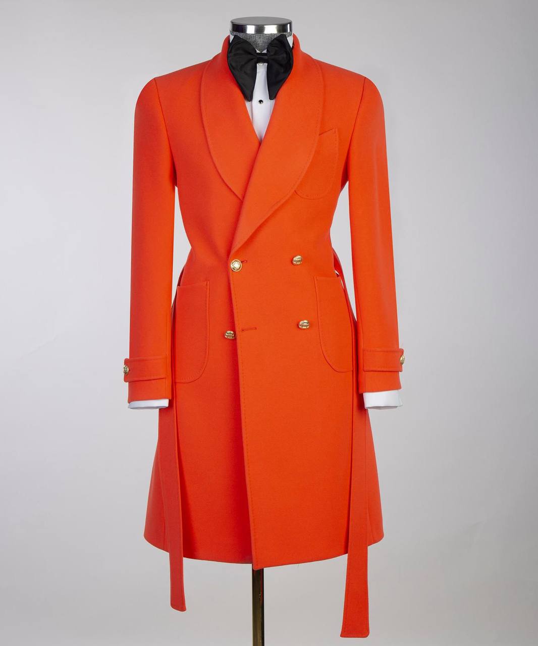 Men's Orange-Wool-Belted Coat