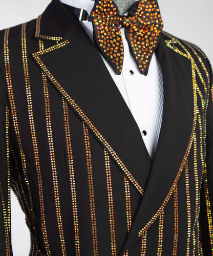 Men's Black Tuxedo, Gold Stripe Stoned Design