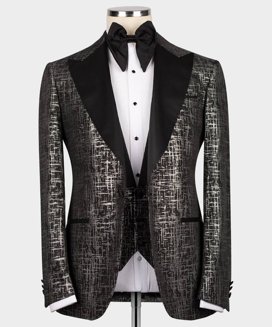 Men's Tuxedo Silver Pattern with Black Collar