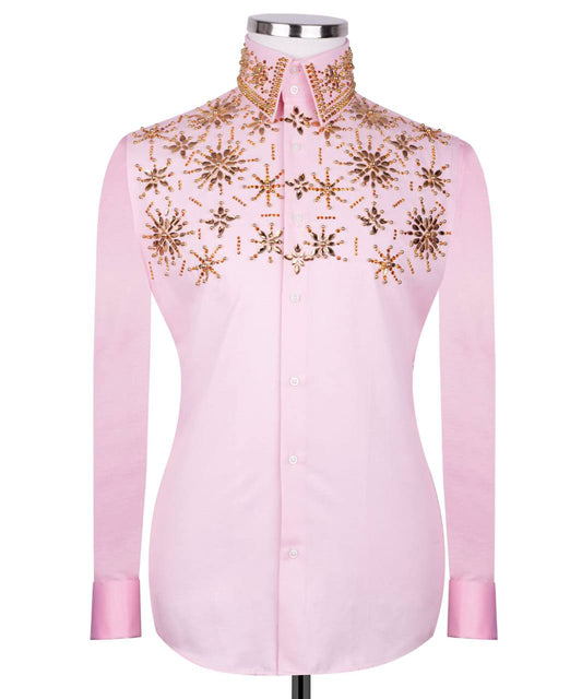 High Collar Beaded Exclusive Pink Shirt