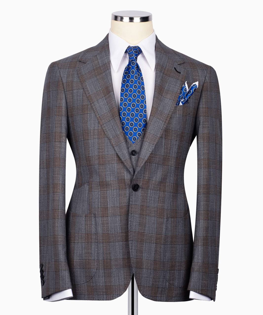Classic Check Design 3-Piece Grey Suit