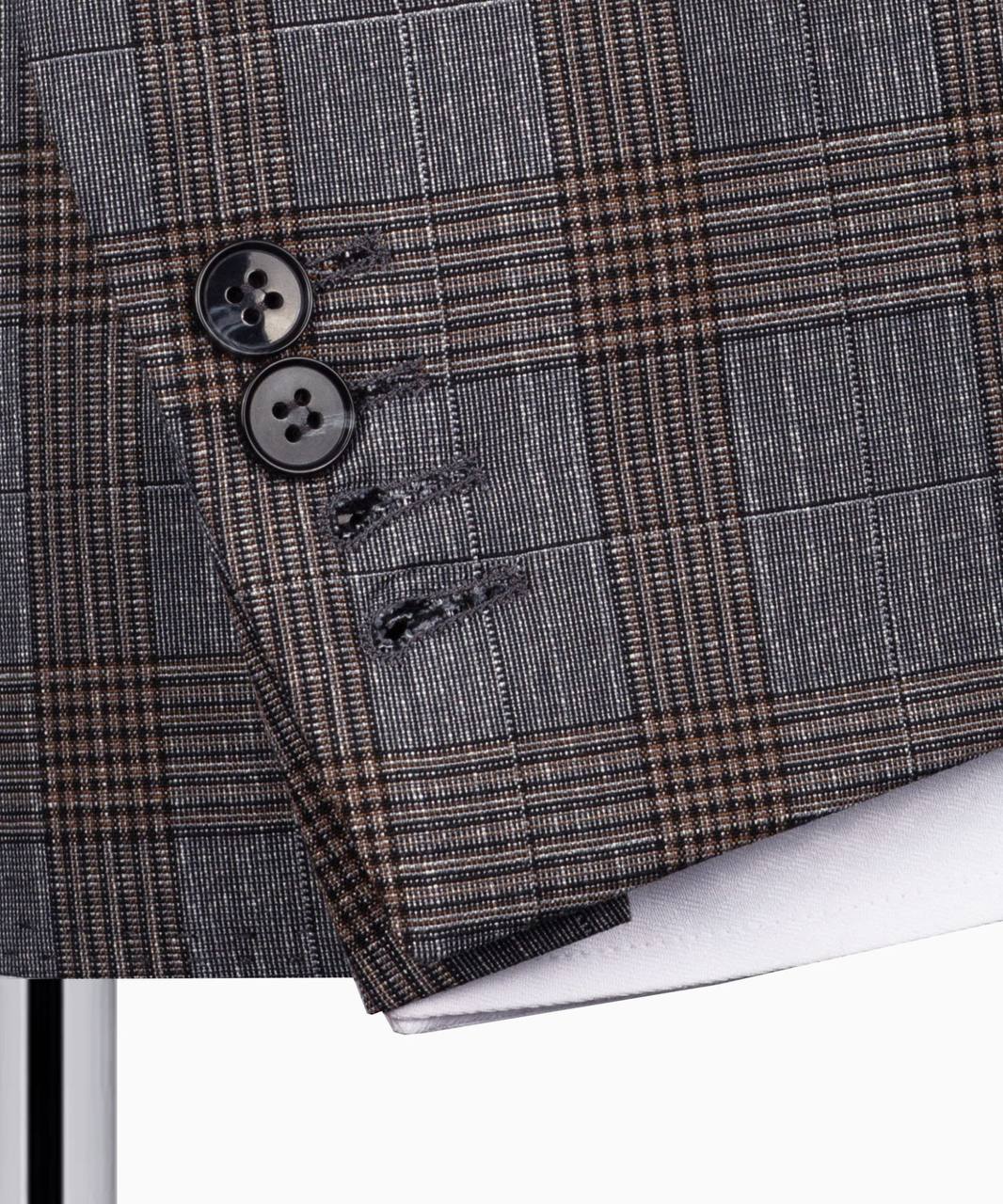 Classic Check Design 3-Piece Grey Suit