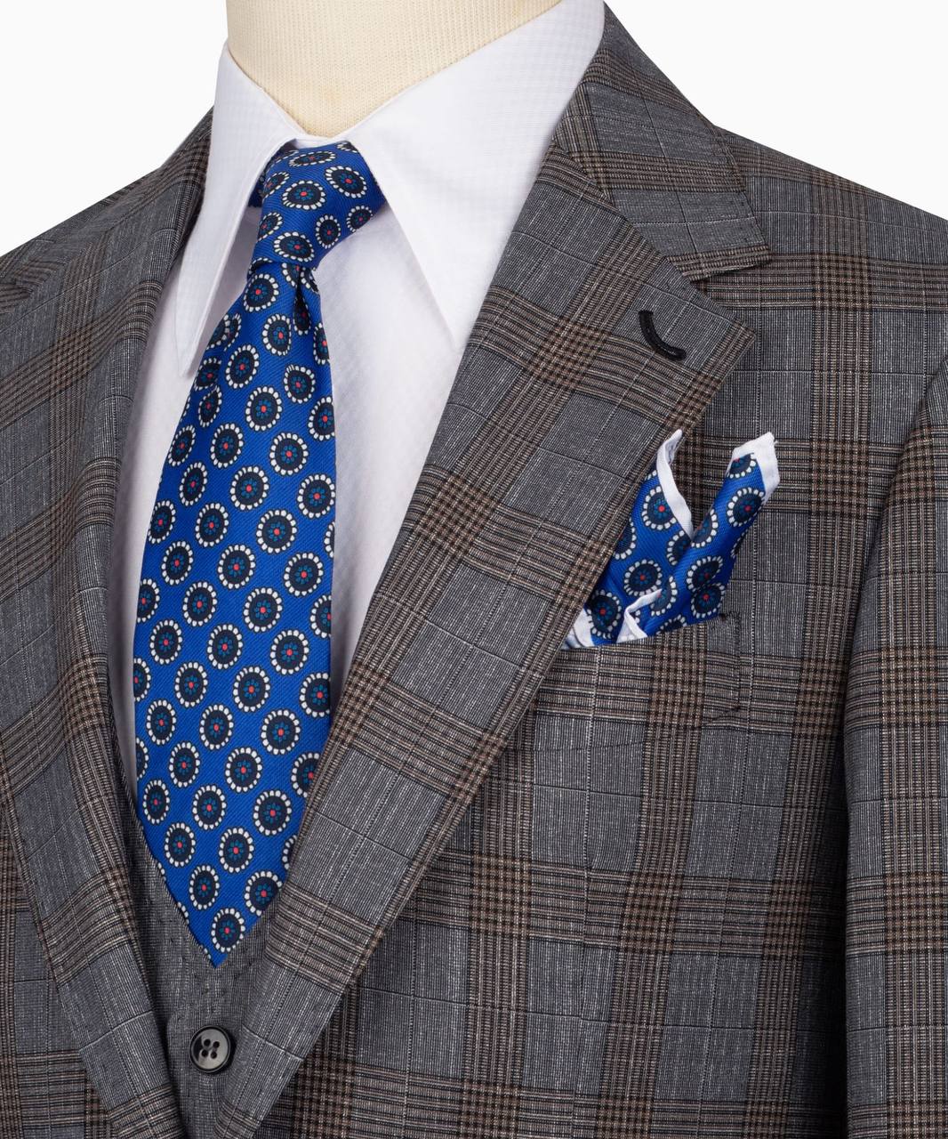 Classic Check Design 3-Piece Grey Suit