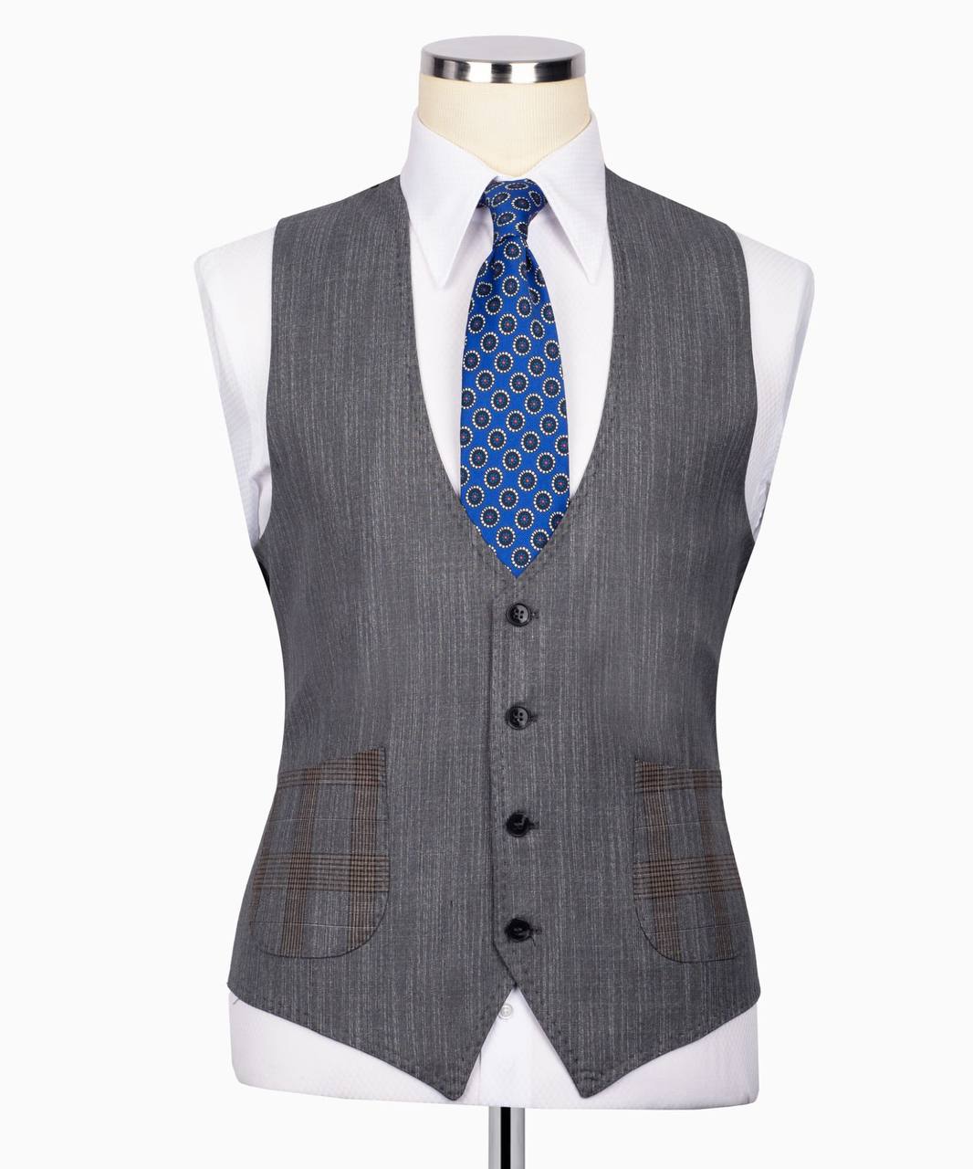 Classic Check Design 3-Piece Grey Suit