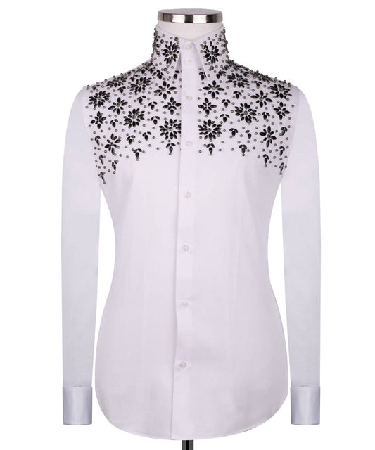 High Collar Beaded Exclusive White Shirt