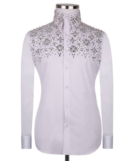 High Collar Beaded Exclusive White Shirt