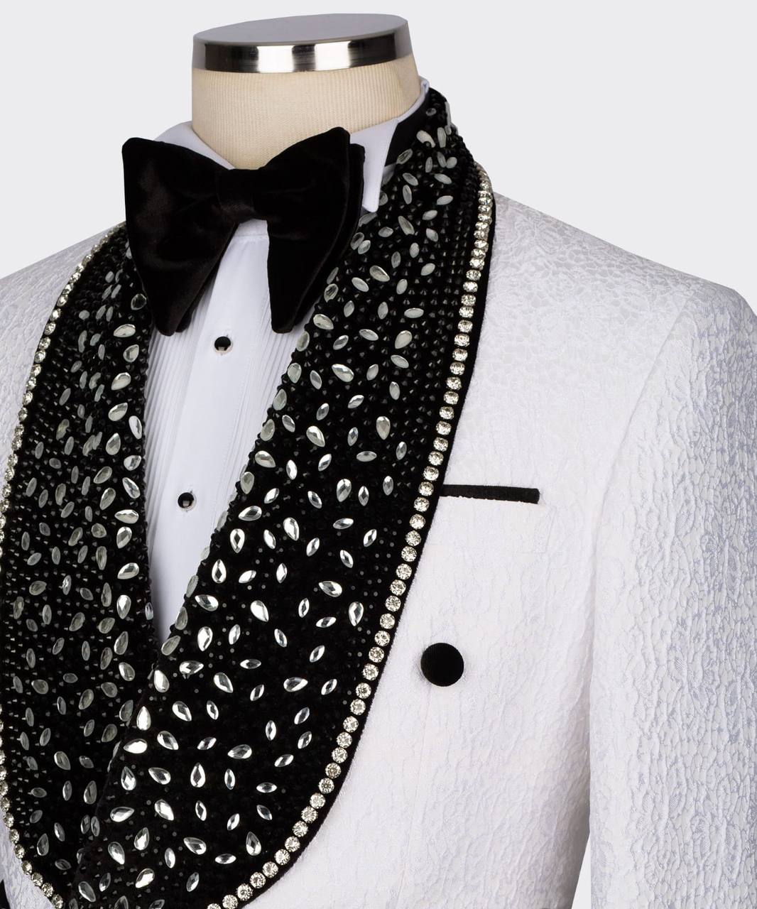 Men's Tuxedo, White, Gem Stoned on Collar
