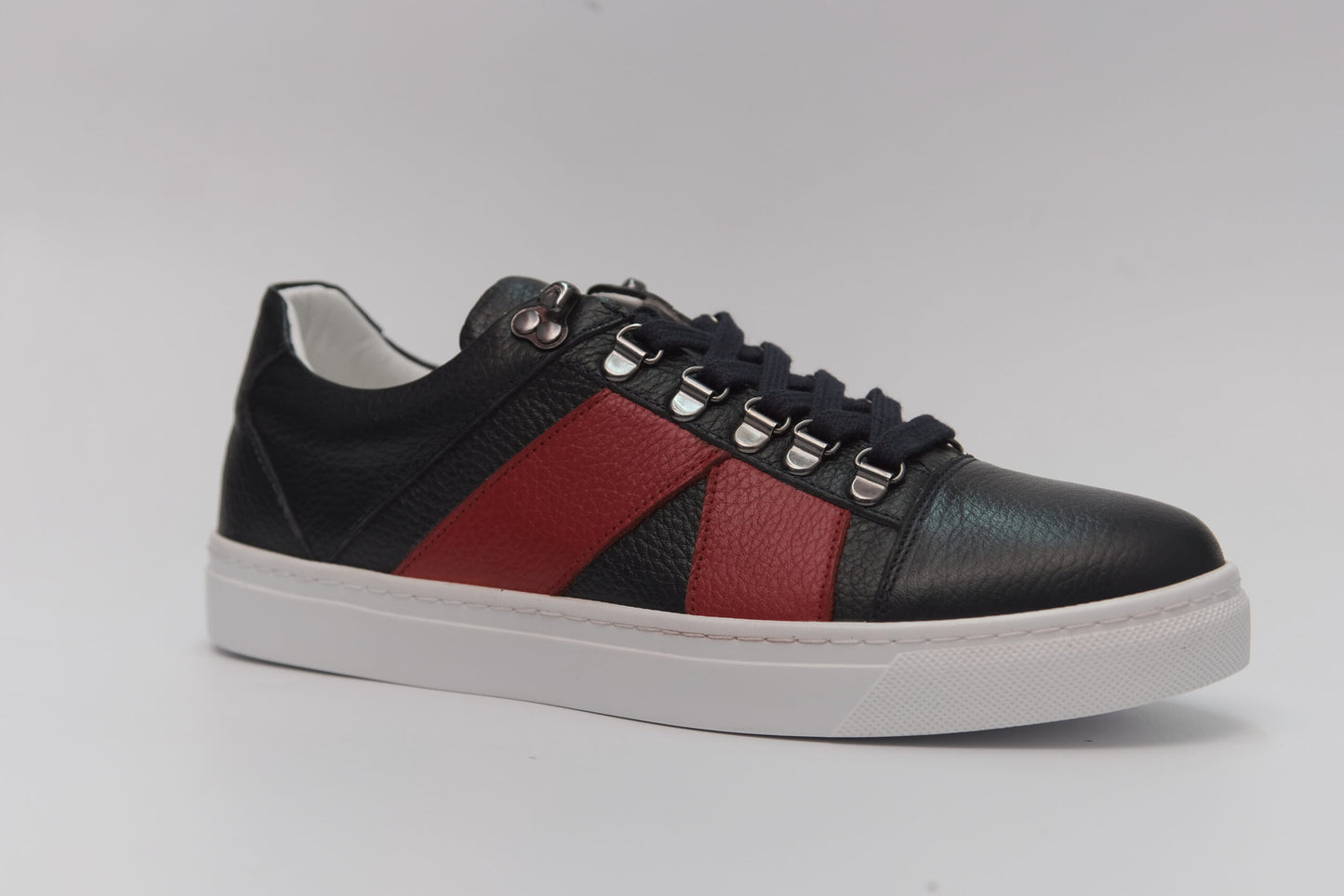 Casual, fait à la main, chaussures pour hommes en cuir véritable 9068 bleu marine/rouge
