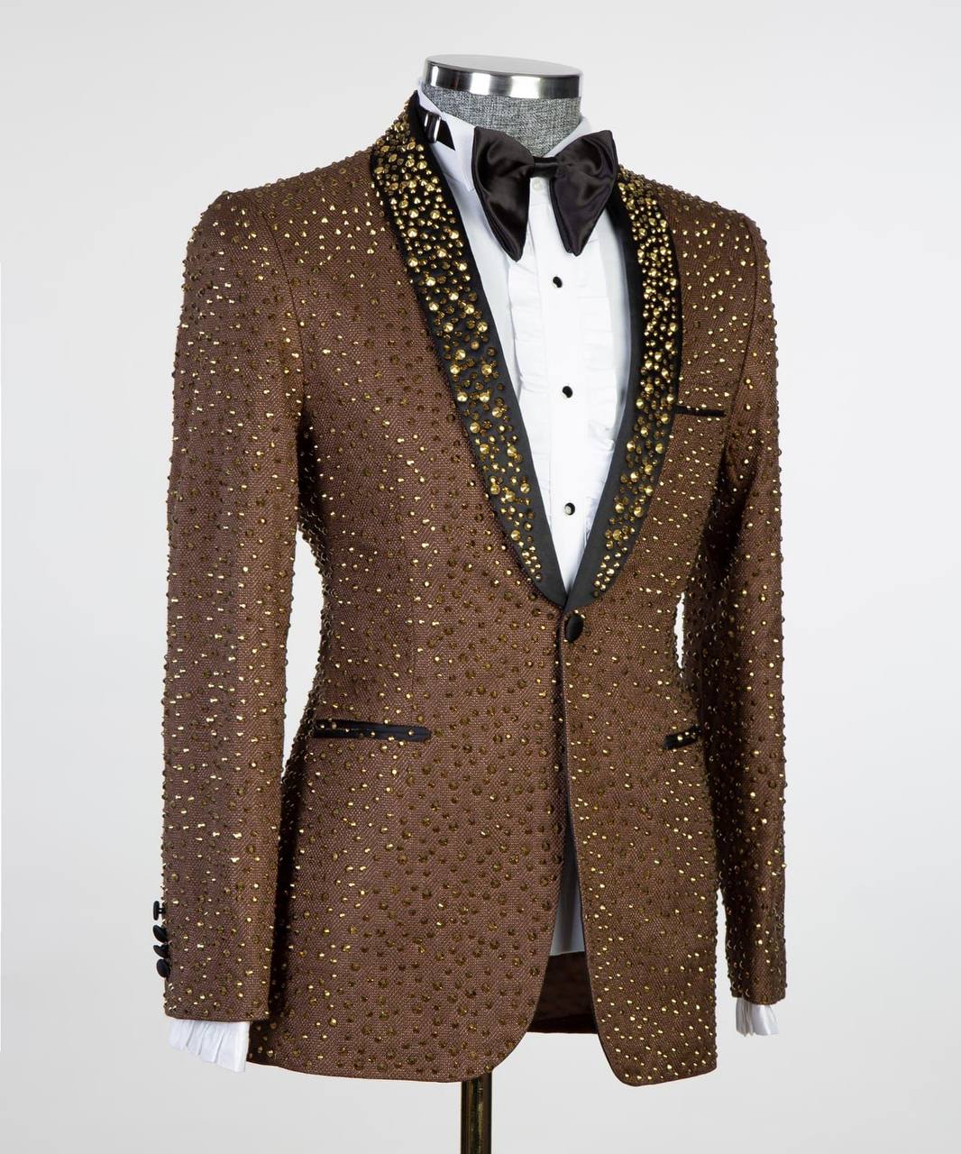 Men's 2 Piece Brown Tuxedo Stoned Suit