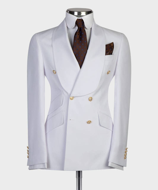 Men's 2 Piece Double Breasted White Tuxedo Suit,