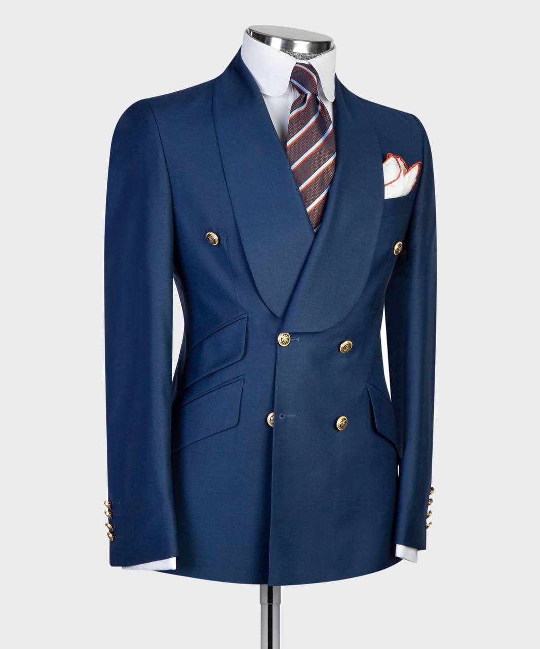 Men's 2 Piece Double Breasted  Blue Tuxedo Suit, Shawl Lapel
