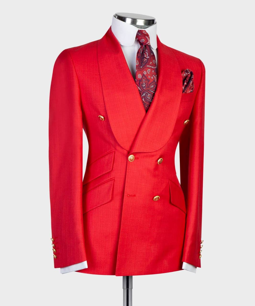 Men's 2 Piece Double Breasted Red Tuxedo Suit Shawl Lapel