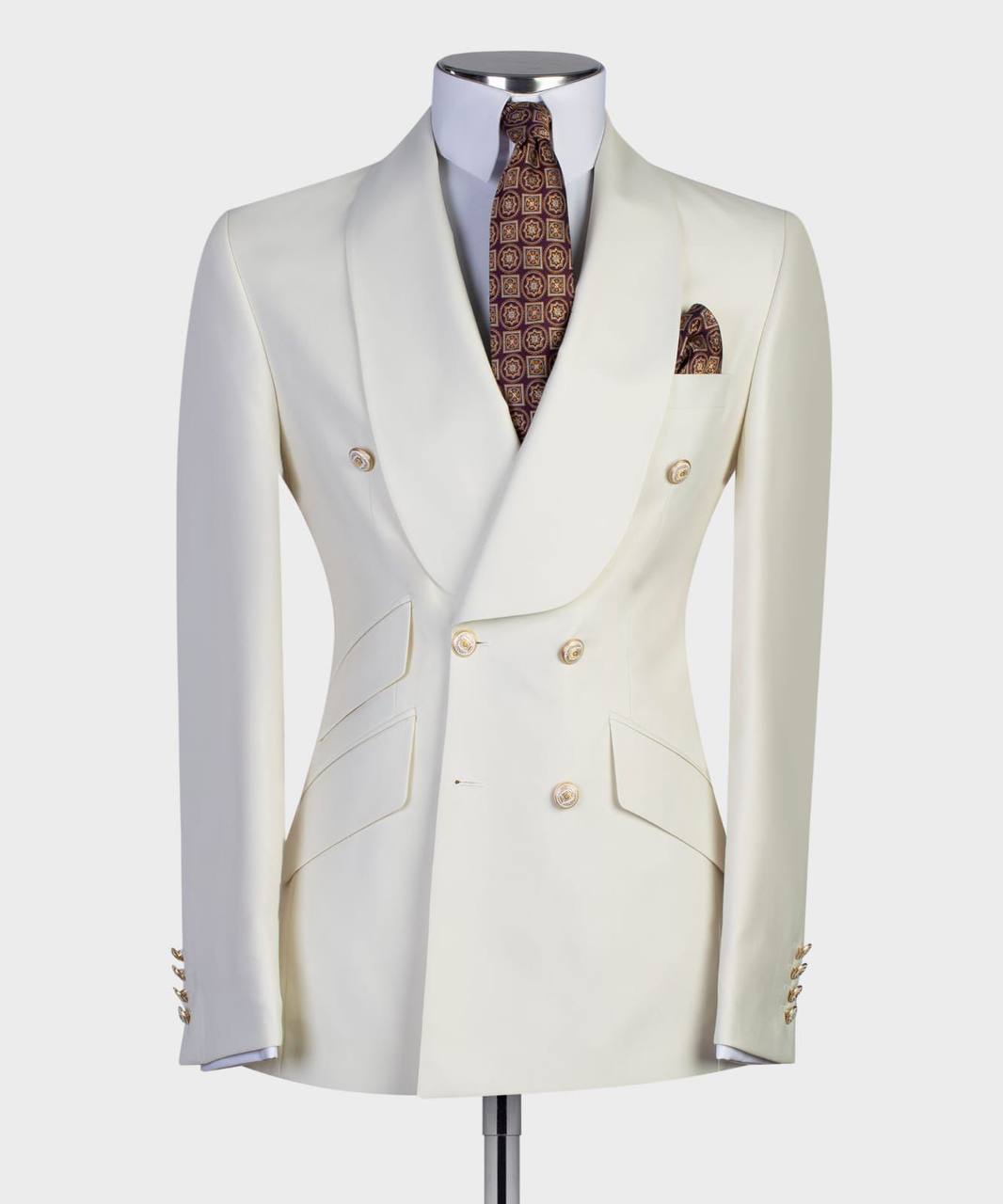 Men's 2 Piece Double Breasted Beige Tuxedo Suit