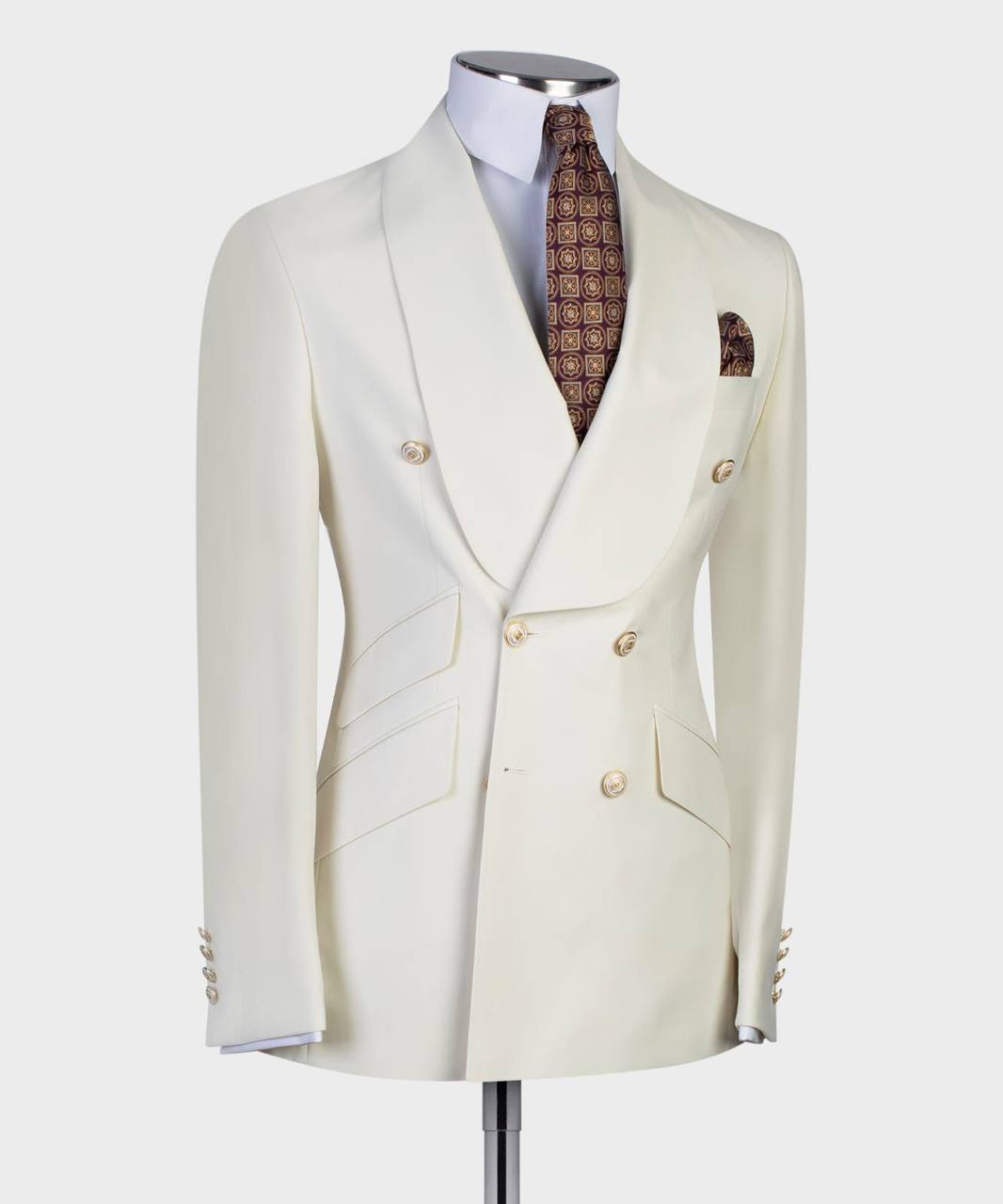 Men's 2 Piece Double Breasted Beige Tuxedo Suit