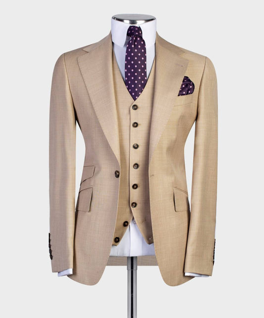 Men's 3 Piece Beige/Cream Classic Suit