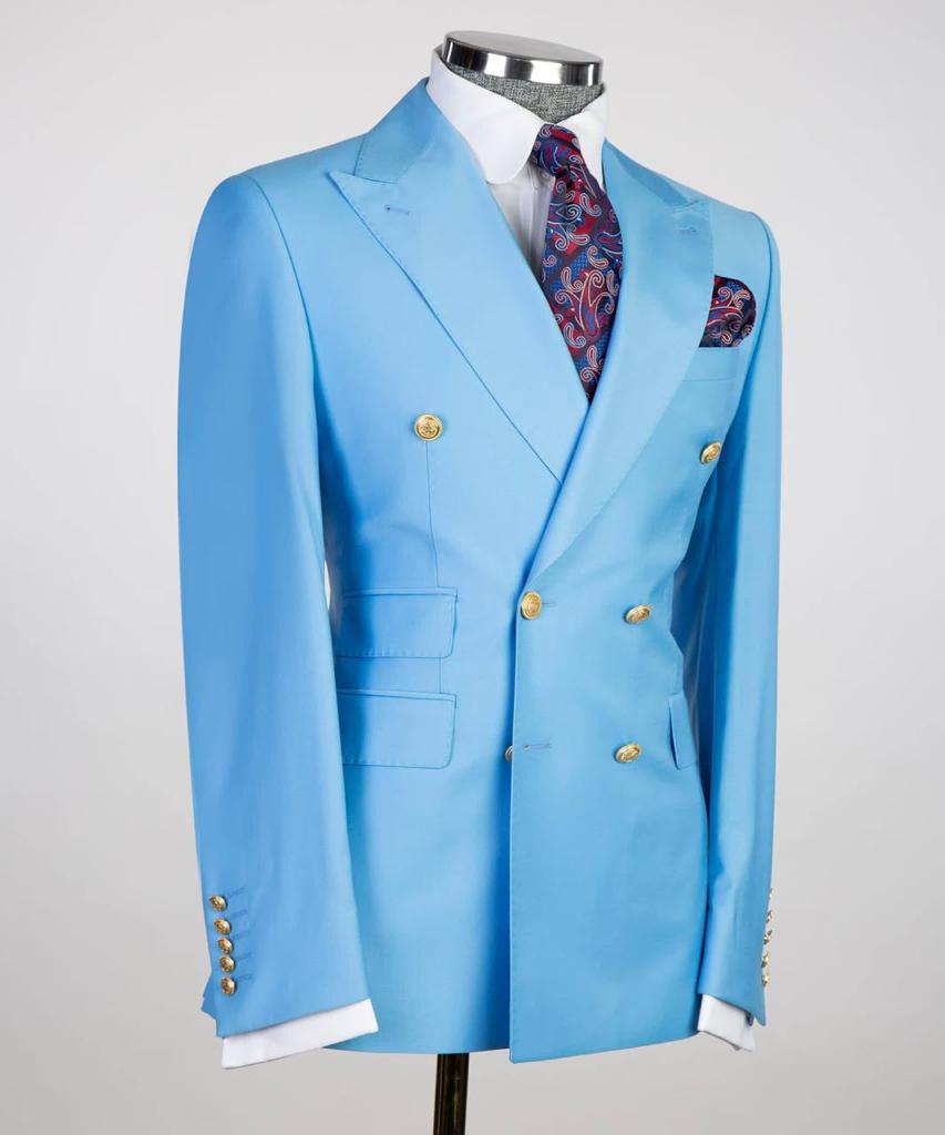 Costume pour homme, 2 pièces, double boutonnage, bleu, revers en pointe, conçu pour un look élégant, TPL