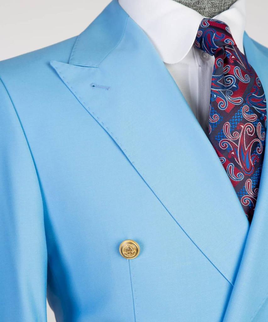 Costume pour homme, 2 pièces, double boutonnage, bleu, revers en pointe, conçu pour un look élégant, TPL