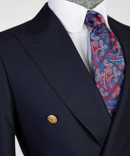 Double Breasted Navy Suit Peak Lapel 2pc