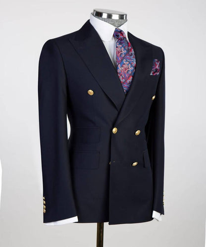 Double Breasted Navy Suit Peak Lapel 2pc