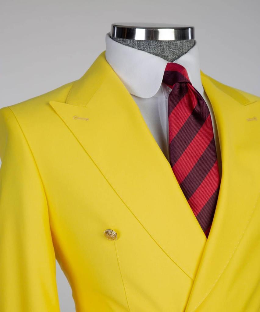 Costume pour homme, 2 pièces, double boutonnage, jaune, revers en pointe, conçu pour un look élégant, TPL