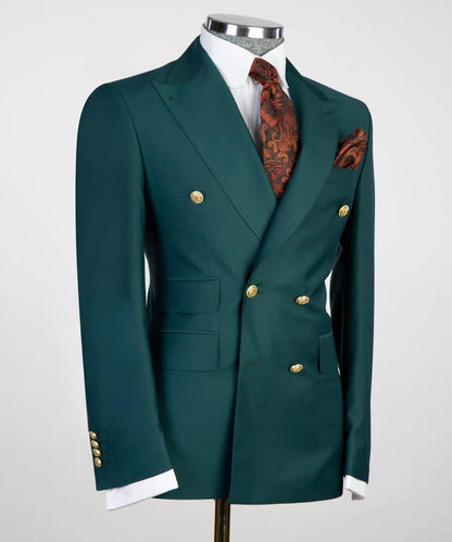 Double Breasted Green Suit Peak Lapel 2pc
