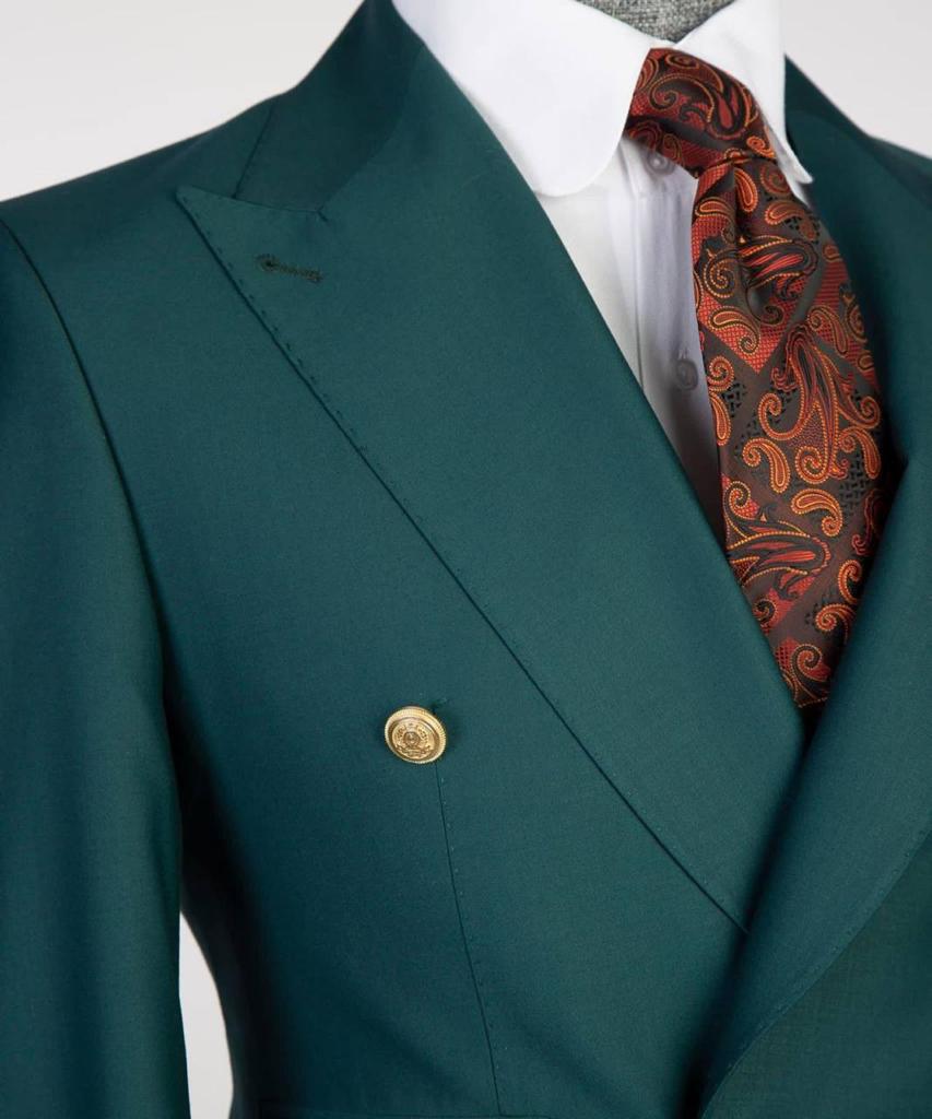 Double Breasted Green Suit Peak Lapel 2pc