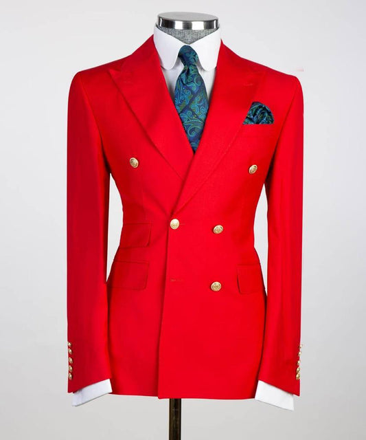 Men's Suit 2 Piece Double Breasted Red,Peak Lapel