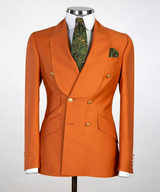 Men's Suit 2 Piece Double Breasted Orange