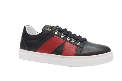 Casual, Handmade, Genuine Leather Mens Shoes 9068 Navy Blue/Red