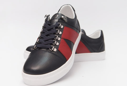 Casual, Handmade, Genuine Leather Mens Shoes 9068 Navy Blue/Red
