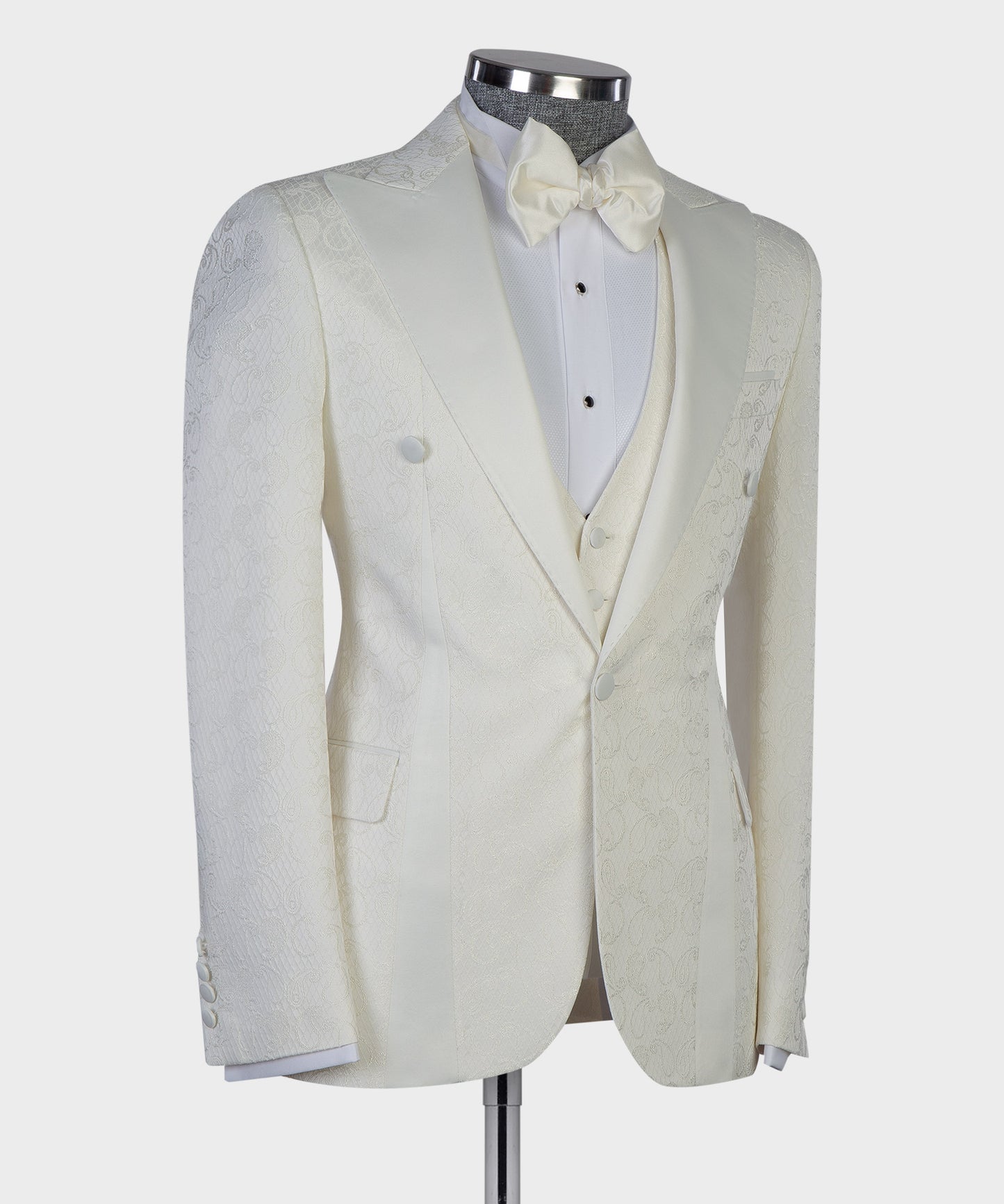 Men's 3 Piece Beige Tuxedo Suit Peak Lapel