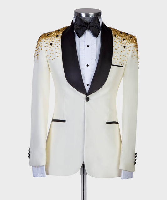 Men's 2 Piece Tuxedo, Suit, Beige,Beaded Stylish