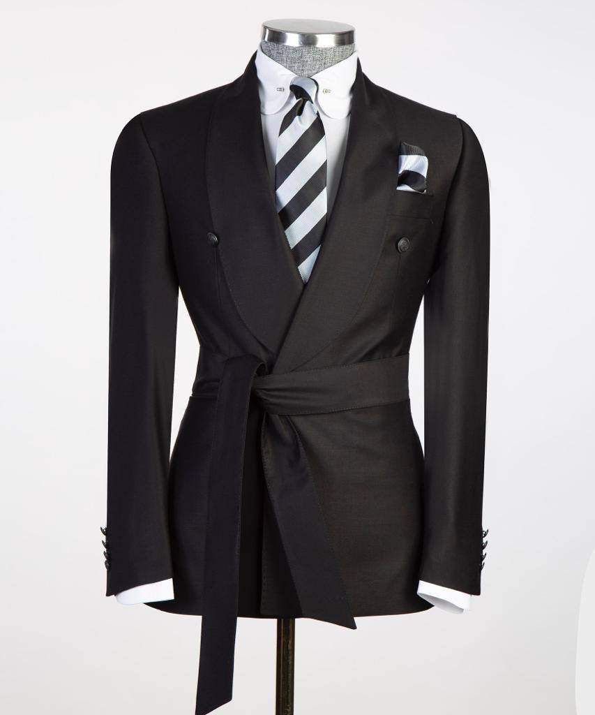 Men's 2 Piece Suit, Black, Belted Design, Costume