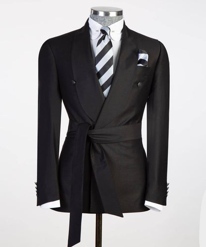 Men's 2 Piece Suit, Black, Belted Design, Costume