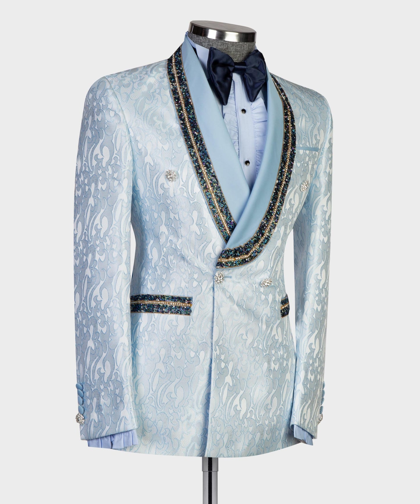 Men's 2 Piece Blue Tuxedo Shiny Jewellery Suit Stoned