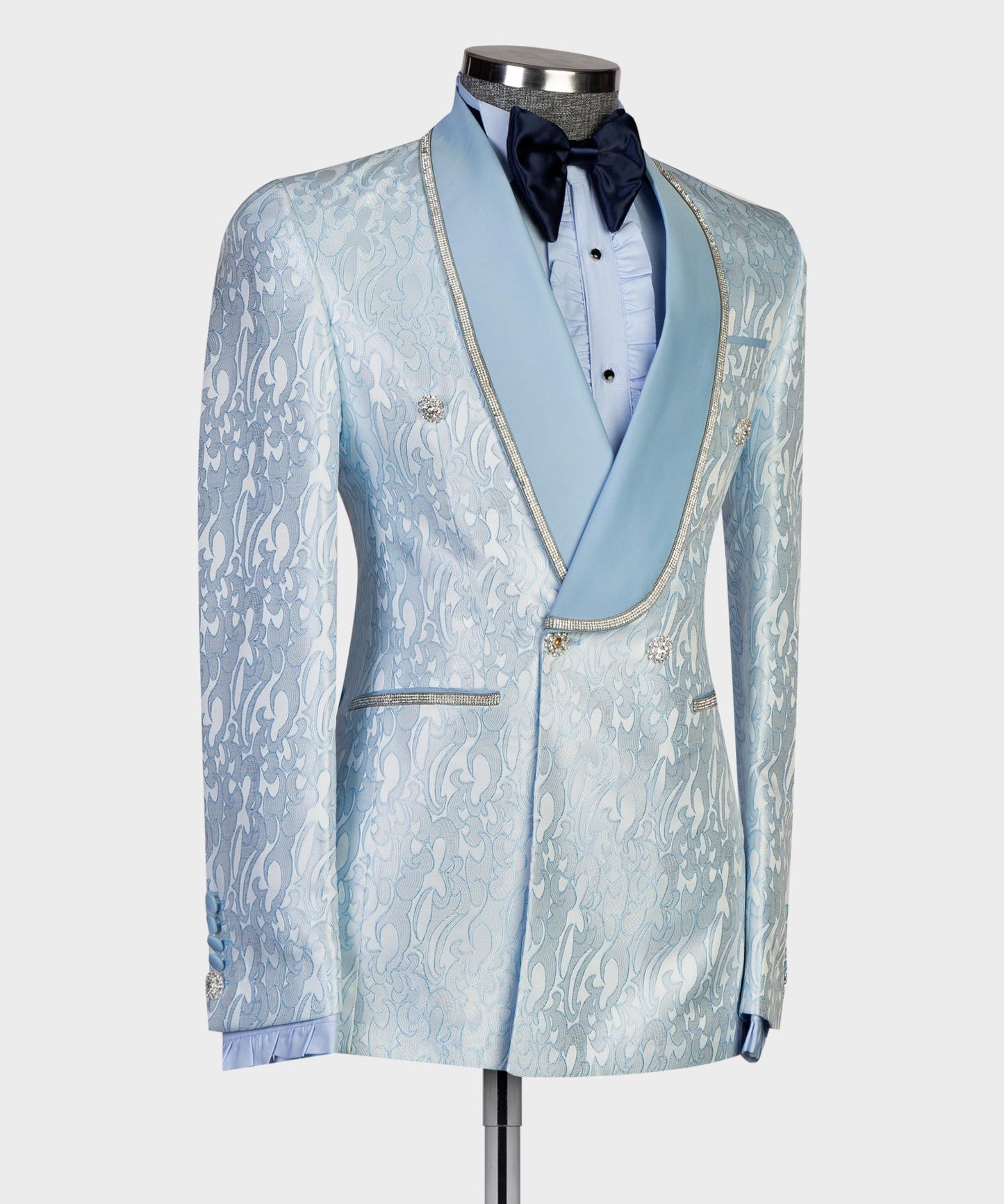 Men's 2 Piece Blue Tuxedo Shiny Suit, Stoned