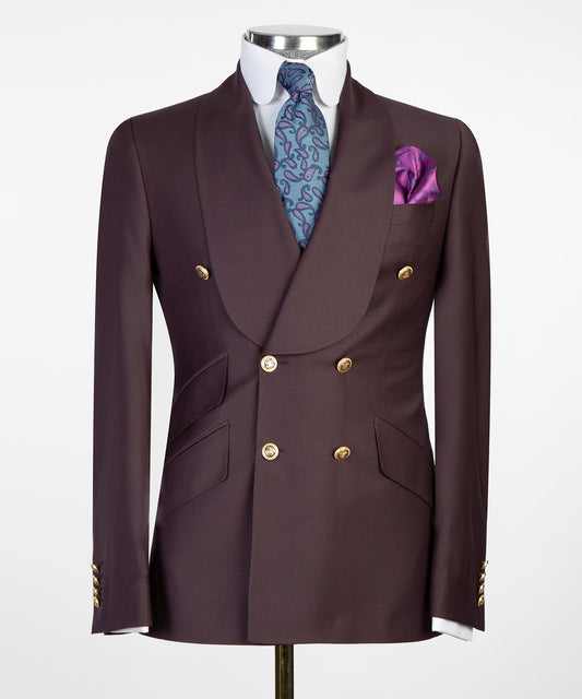 Men's 2 Piece Double Breasted Purple Brown Tuxedo Suit Shawl Lapel