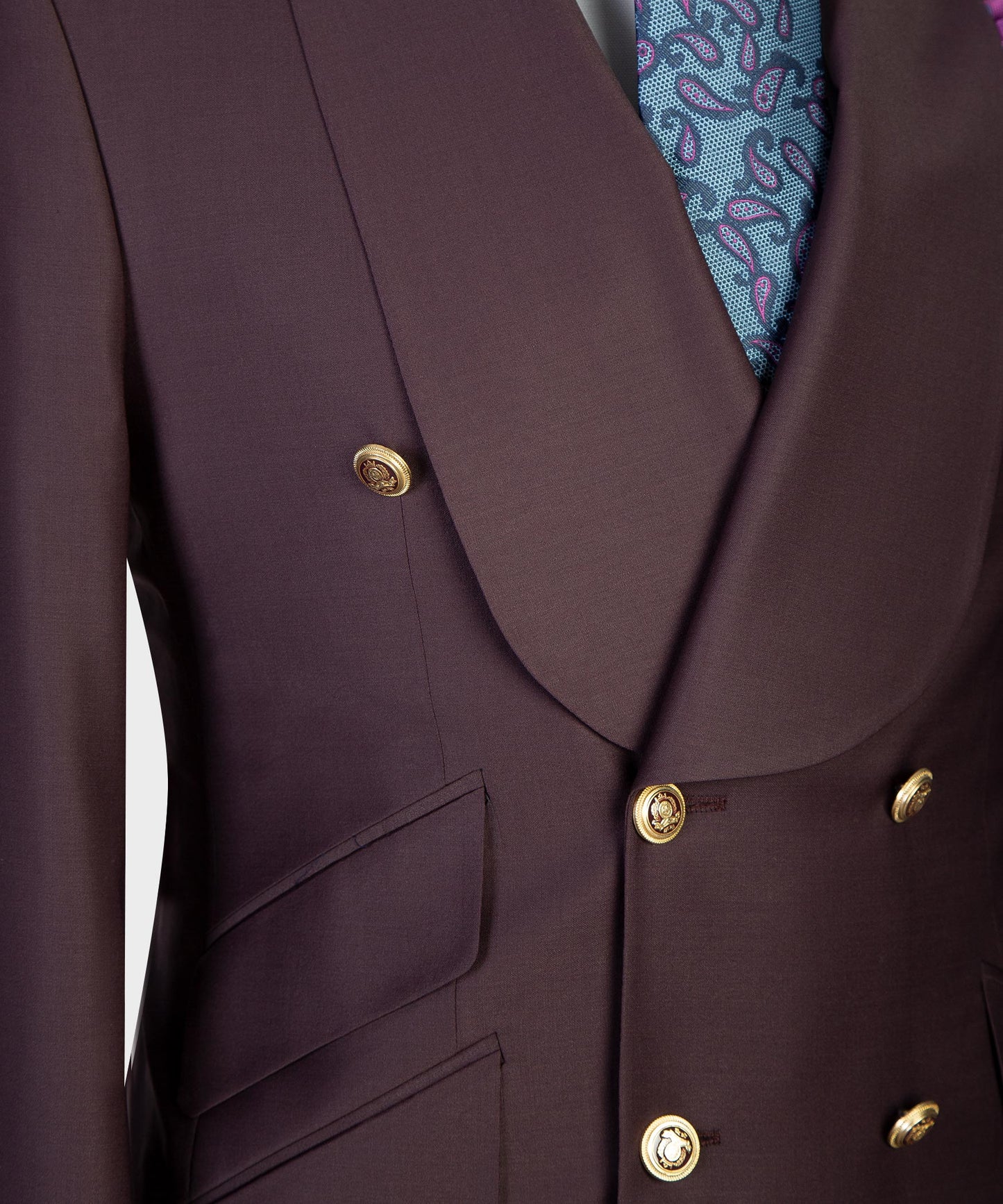 Men's 2 Piece Double Breasted Purple Brown Tuxedo Suit Shawl Lapel