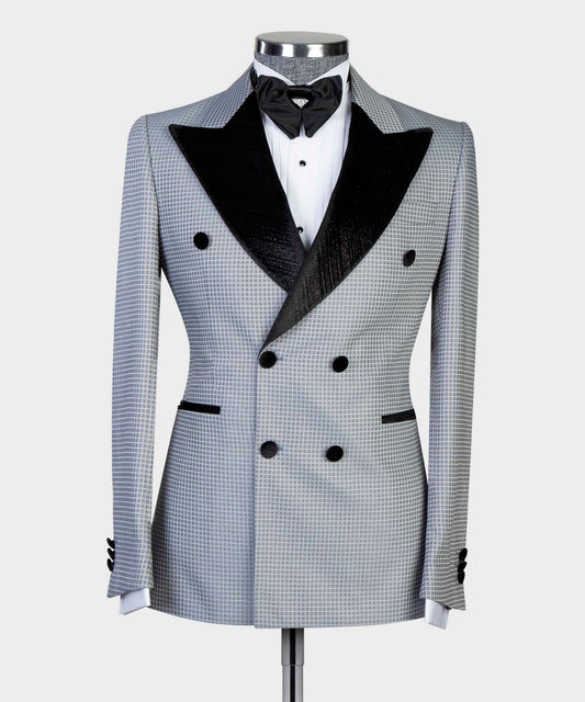 Men's 2 Piece Double Breasted Tuxedo Suit Grey/Black