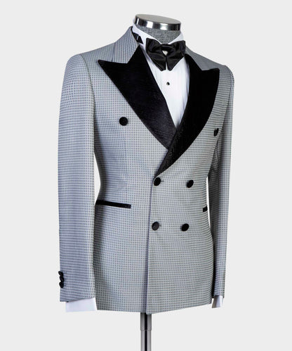 Men's 2 Piece Double Breasted Tuxedo Suit Grey/Black