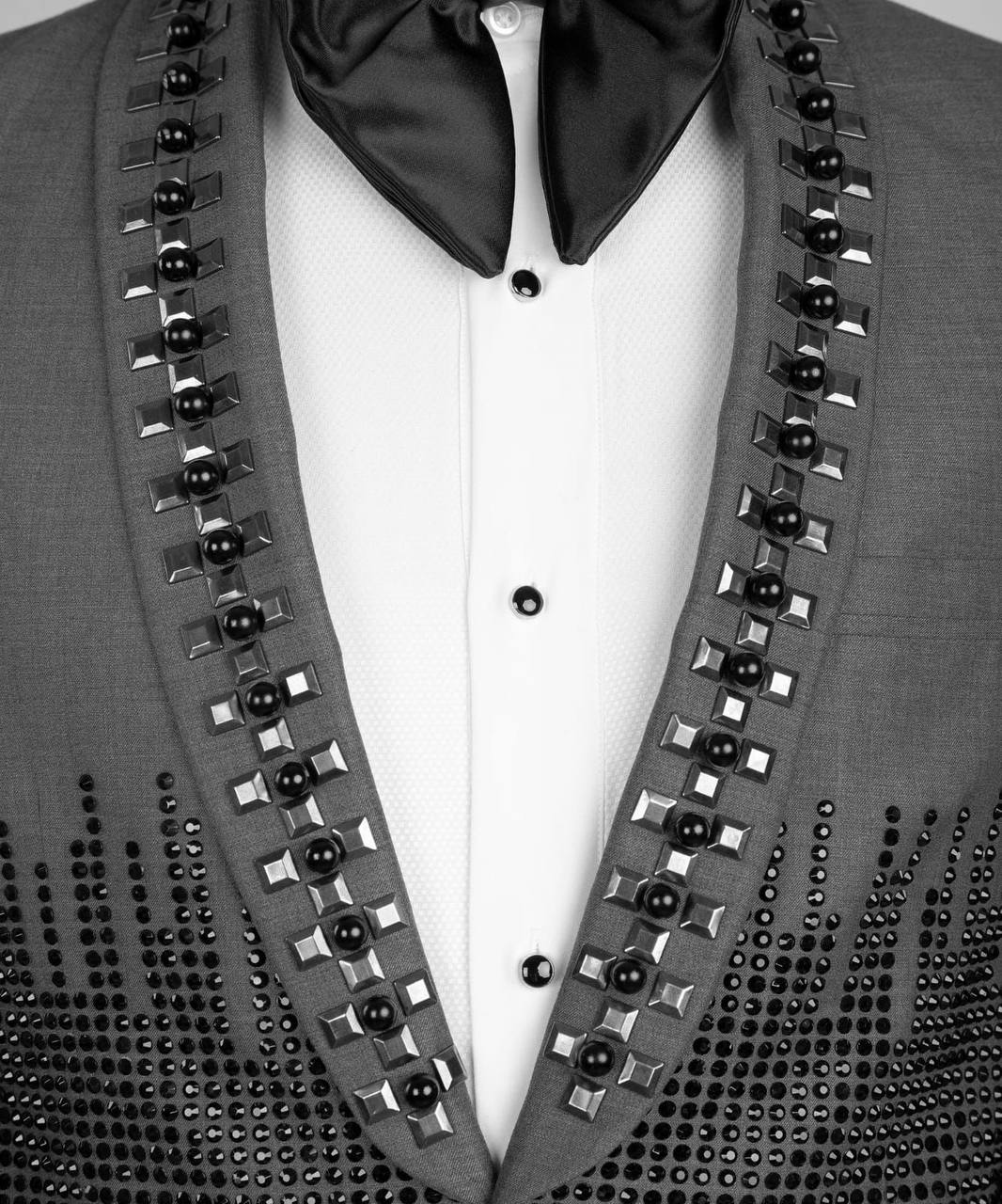 Men's 2 Piece Grey Tuxedo Suit Stone Stitched
