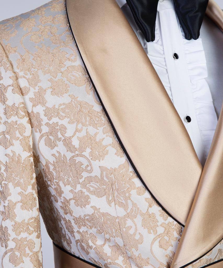 Smoking pour homme, 3 pièces à double boutonnage, marron laiteux, conçu en dentelle, costume, revers châle, idéal pour le marié