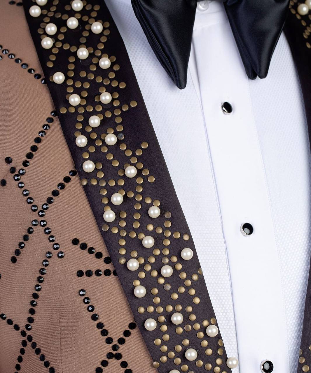 Smoking brillant 2 pièces pour homme, costume, pierre cousue, costume marron revers noir, costume, look élégant, idéal pour mariage, spectacles, bal, célébrations