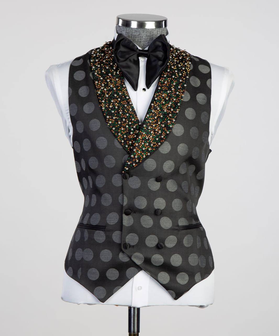 Smoking 3 pièces pour homme, brillant, pierre, costume, motif à pois, noir, perlé, revers châle, idéal pour les mariages, les fêtes, le bal des finissants, les célébrations