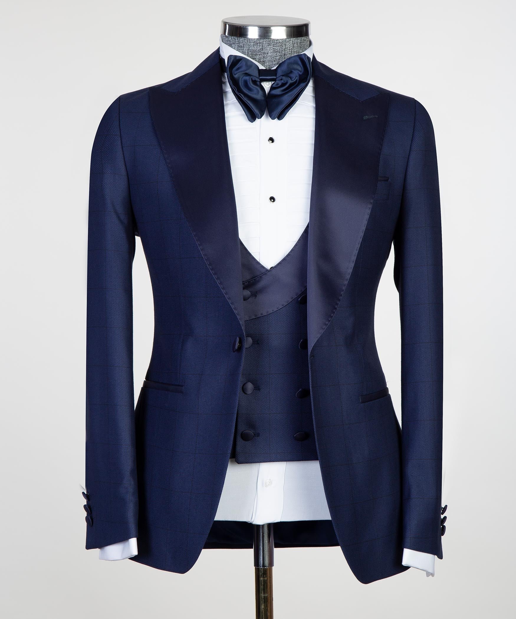 Men s 3 Piece Tuxedo Suit Shining Navy Black Peak Lapel Best