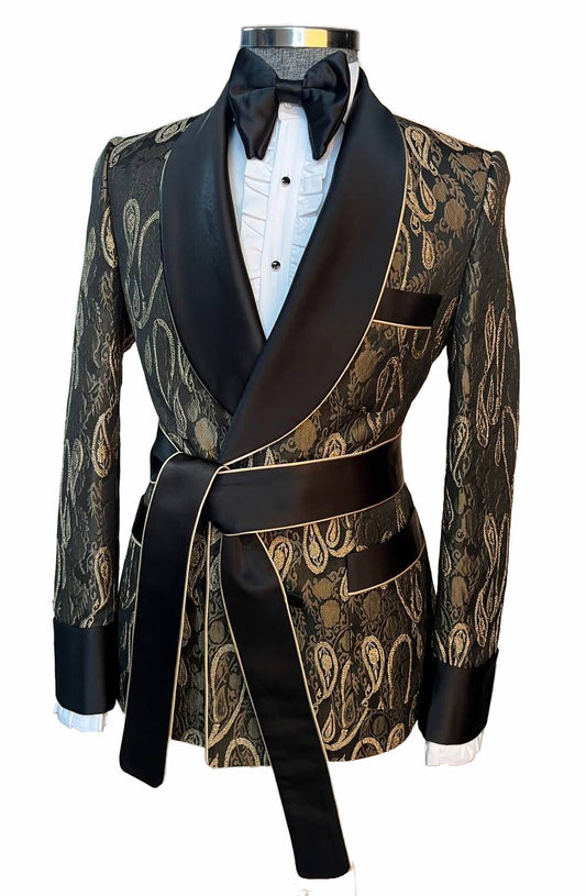 Men's Tuxedo 3 Piece Belted Black and Gold