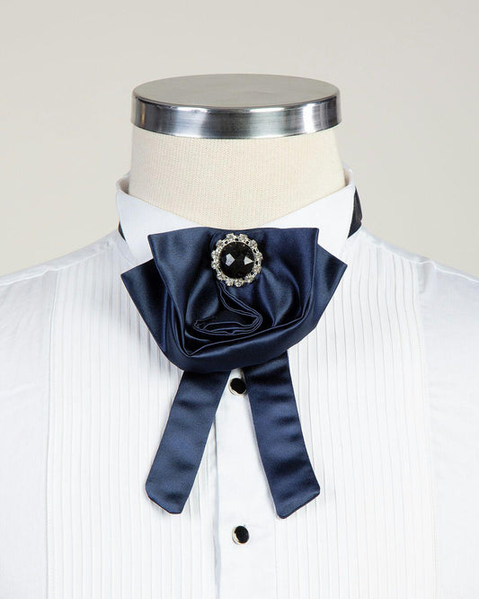 Navy Satin Big Bow Tie with Stone, Best For Wedding or Celebration Suits / Tuxedos