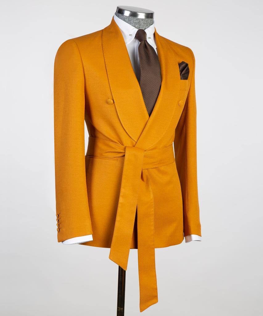 Costume 2 pièces pour homme, orange, design ceinturé, déguisement