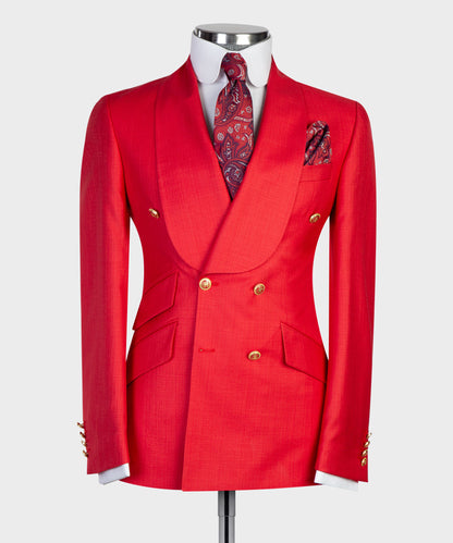 Men's 2 Piece Double Breasted Red Tuxedo Suit Shawl Lapel