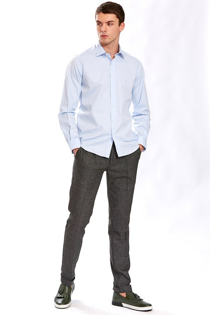 Men's Regular Fit Blue Cotton Shirt - Bristol